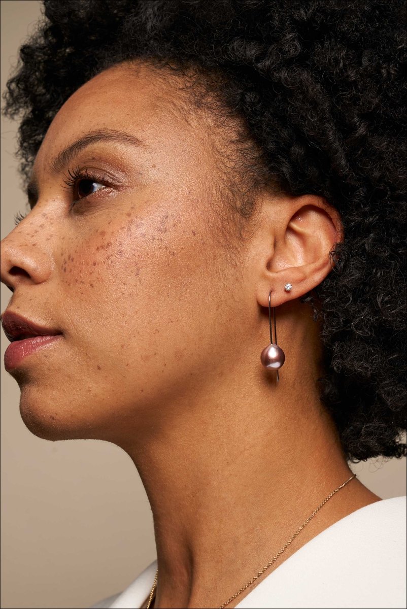 Purple Freshwater Pearl Wire Earrings 14KW - JewelsmithEarrings