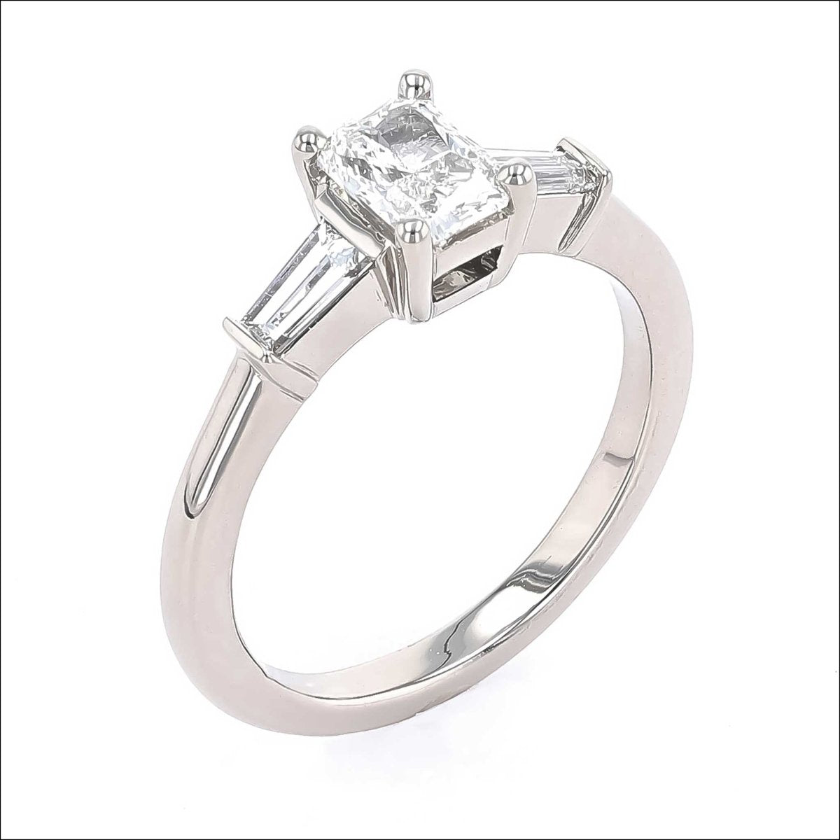 Radiant Cut and Baguette Diamond 3 - Stone Engagement Ring 14KW - JewelsmithEngagement Rings