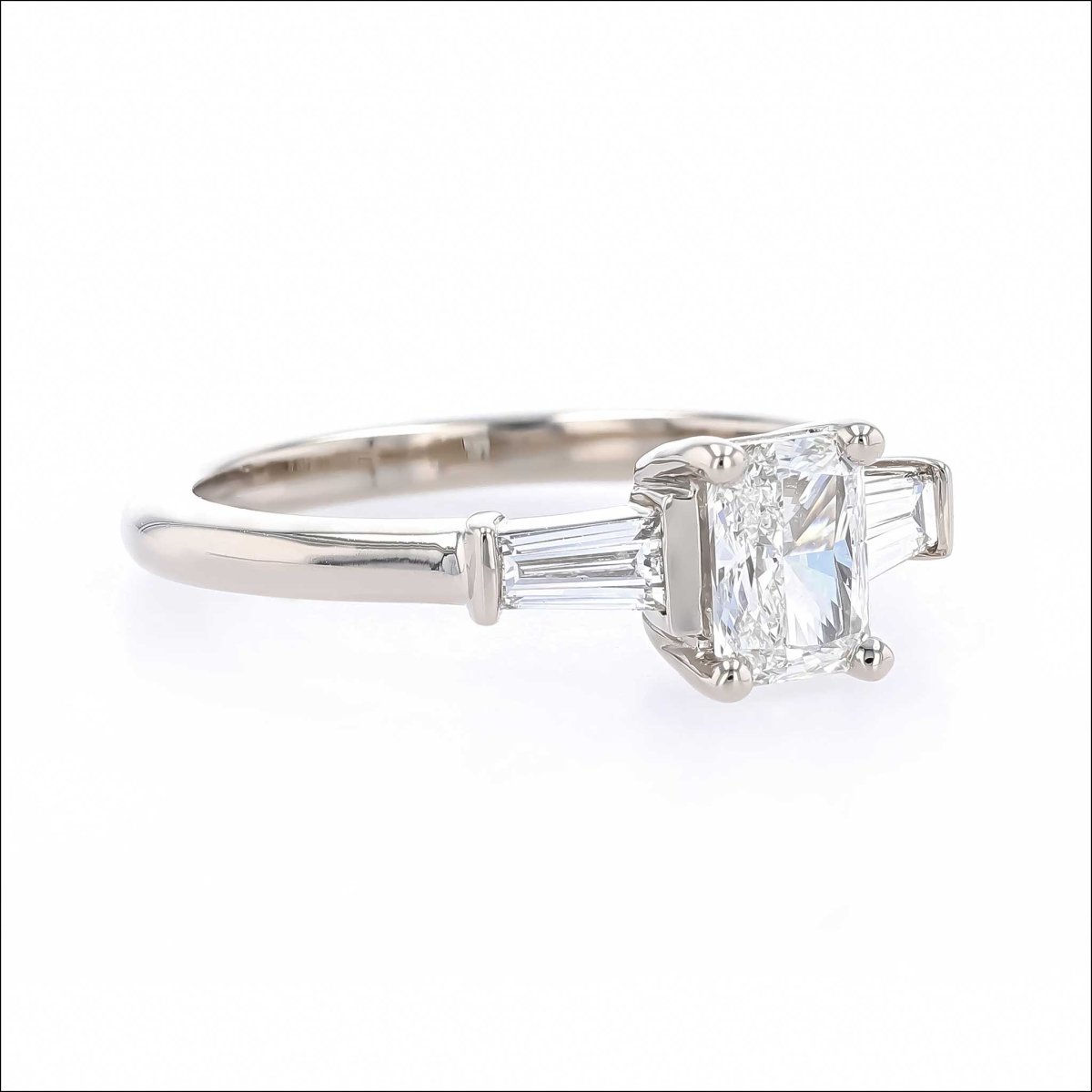 Radiant Cut and Baguette Diamond 3 - Stone Engagement Ring 14KW - JewelsmithEngagement Rings