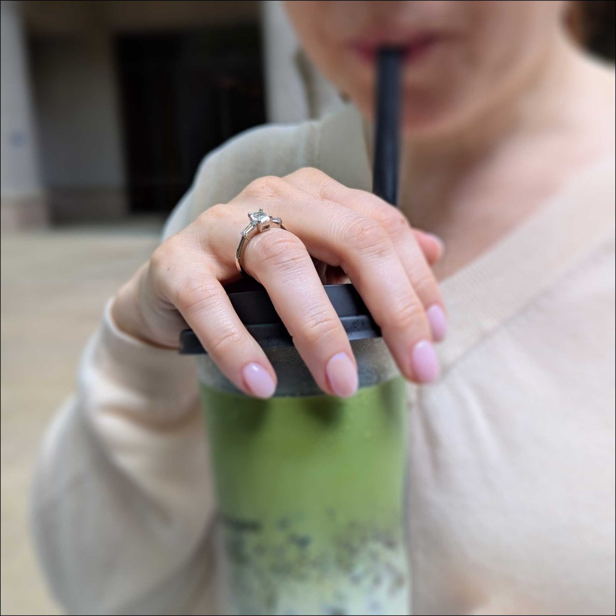 Radiant Cut and Baguette Diamond 3 - Stone Engagement Ring 14KW - JewelsmithEngagement Rings