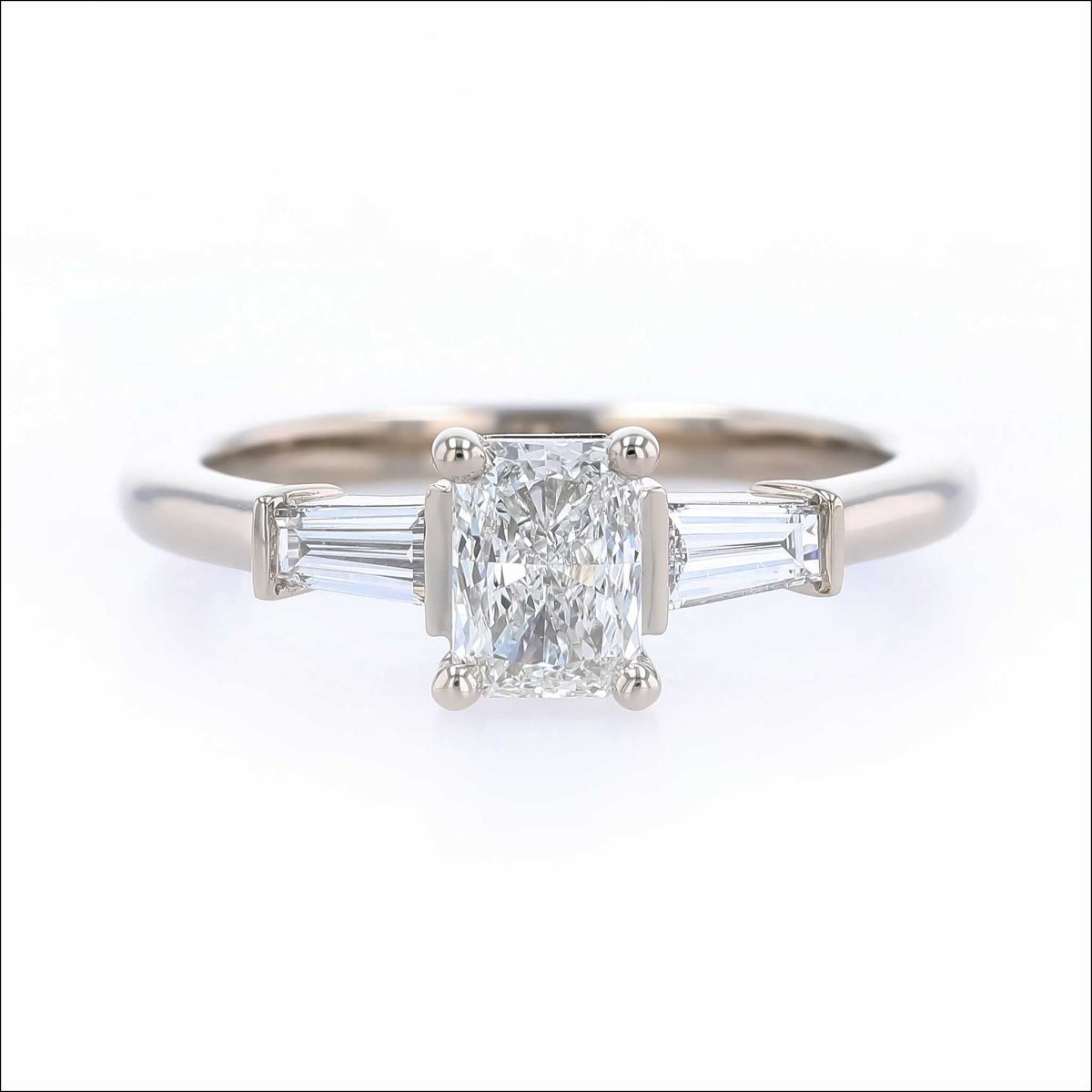 Radiant Cut and Baguette Diamond 3 - Stone Engagement Ring 14KW - JewelsmithEngagement Rings
