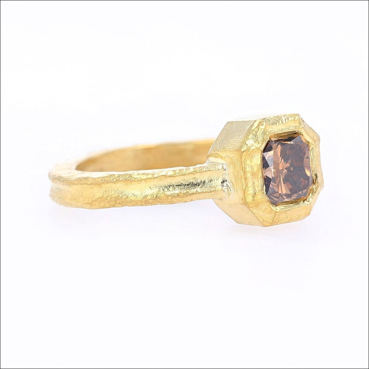 Radiant Cut Fancy Orange Brown Diamond Bezel Ring 22KY - JewelsmithRings