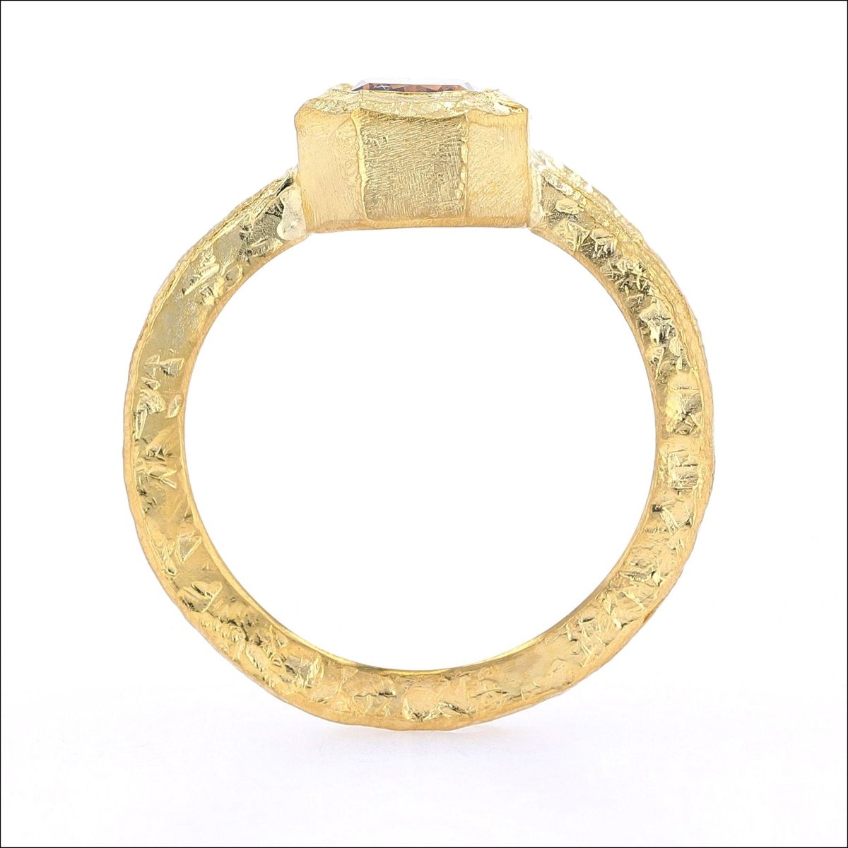 Radiant Cut Fancy Orange Brown Diamond Bezel Ring 22KY - JewelsmithRings