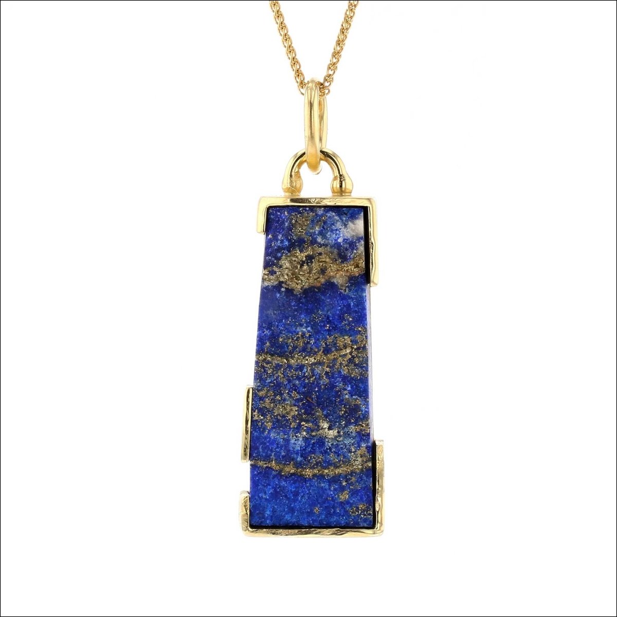 Rectangular Natural Surface Lapis Pendant 18KY (Consignment) - Jewelsmith - Durham NC - Handcrafted - Pendants