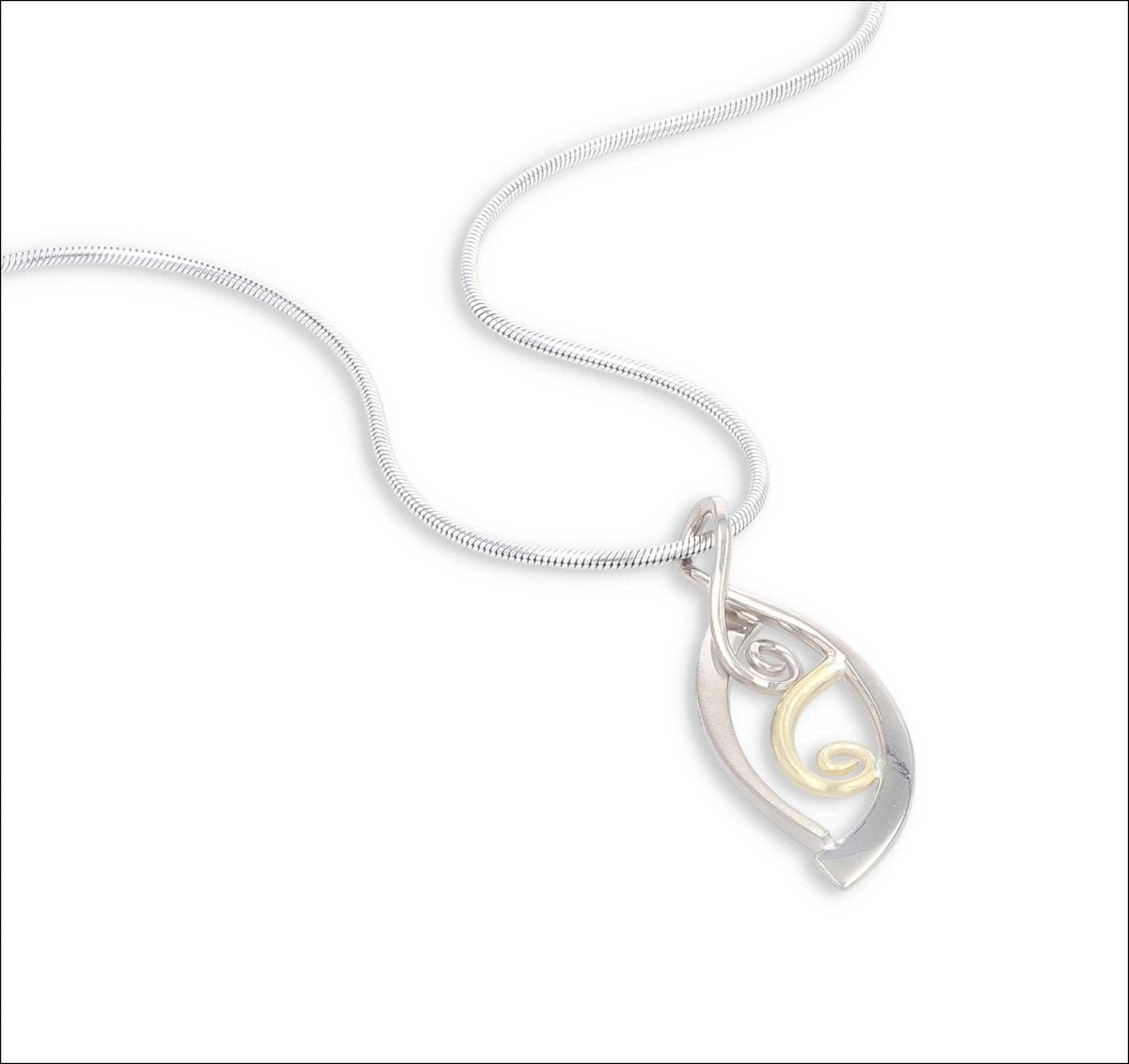 Reversable Forged Navette and Spiral Pendant 18KY 14KW - JewelsmithPendants