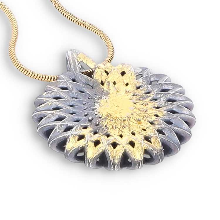 Reversable Openwork Pendant Sterling Silver 24K Gold Leaf - JewelsmithPendants