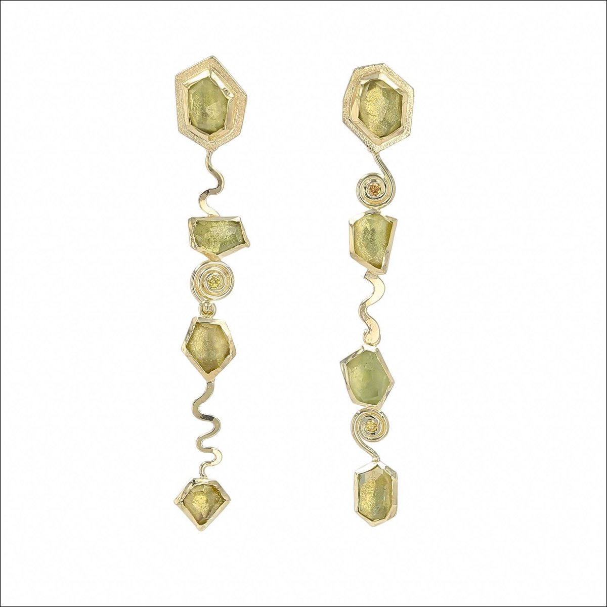 Rose Cut Green Beryl Orange Diamond Earrings 18KY - JewelsmithEarrings