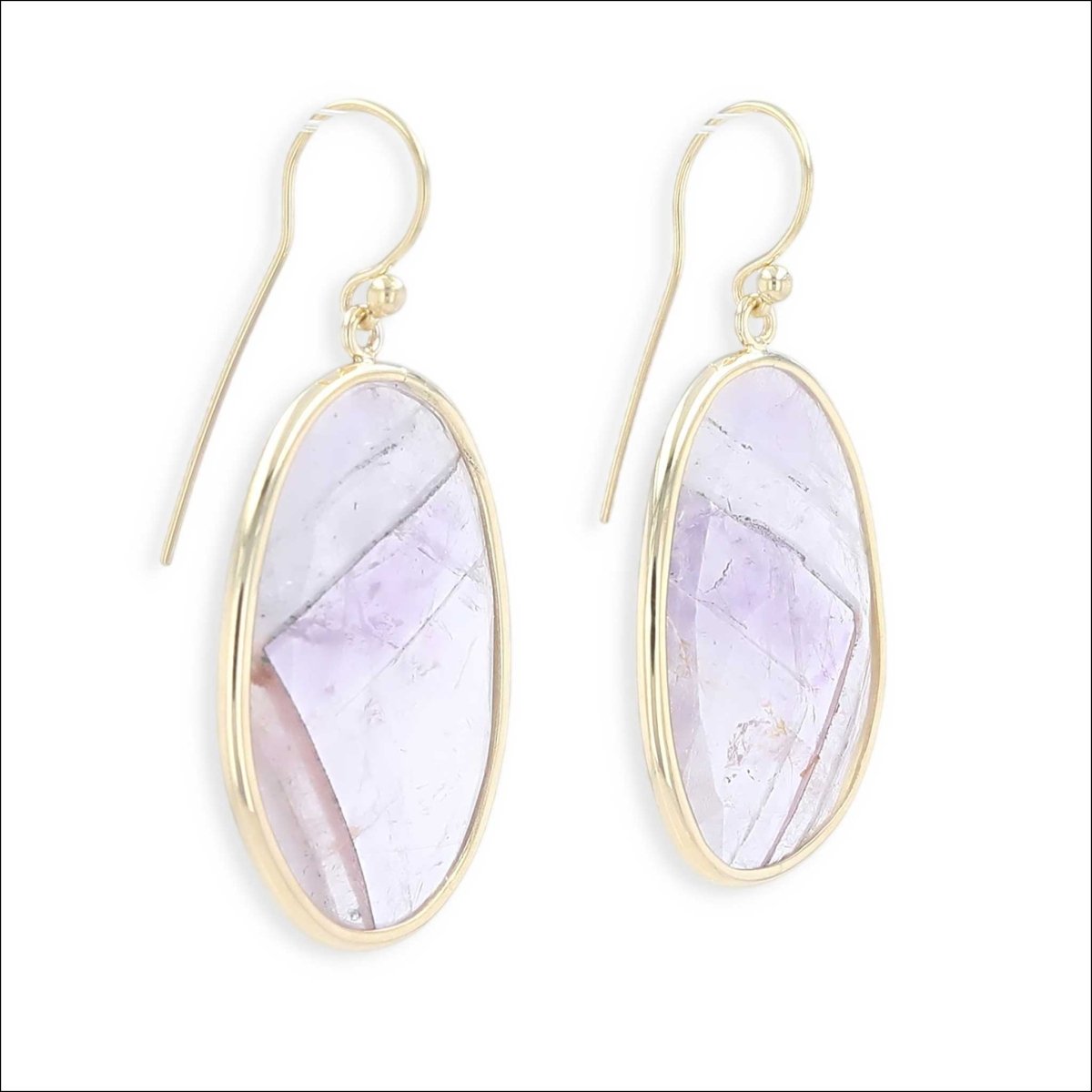 Rose Cut Lavender Included Quartz Dangle Earrings 18KY - Jewelsmith - Durham NC - Handcrafted - Earrings
