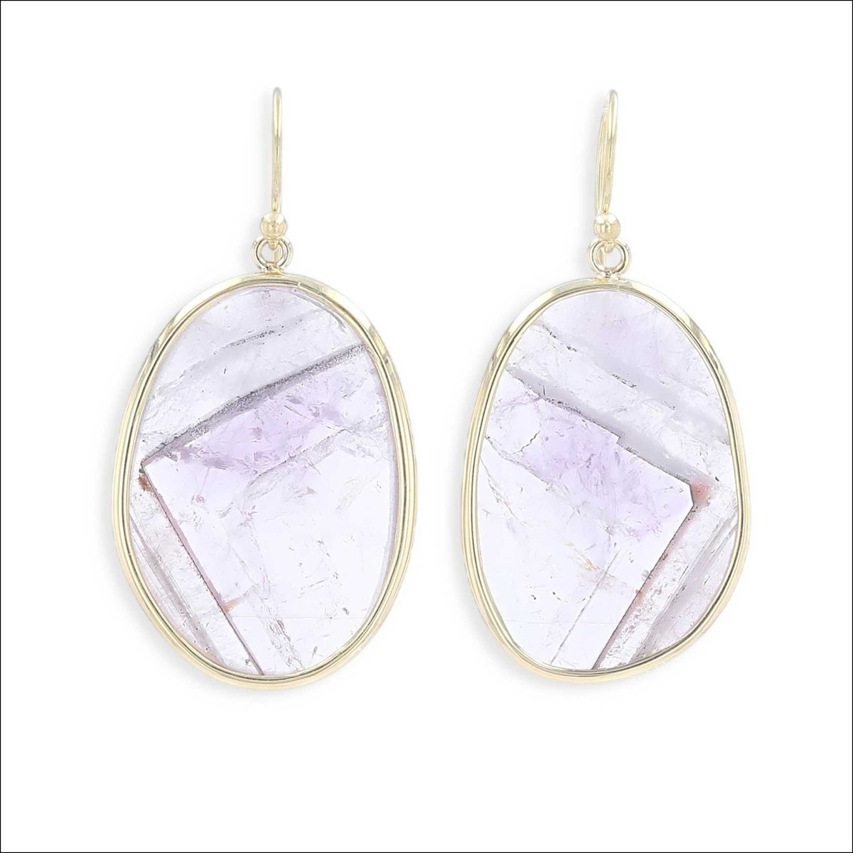 Rose Cut Lavender Included Quartz Dangle Earrings 18KY - Jewelsmith - Durham NC - Handcrafted - Earrings