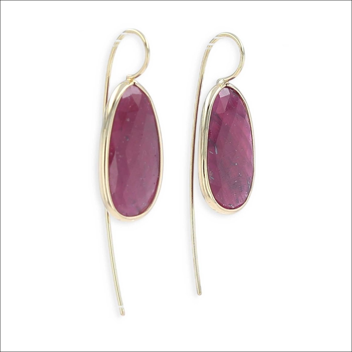 Rose Cut Oval Ruby Dangle Earrings 18KY - Jewelsmith - Durham NC - Handcrafted - Earrings