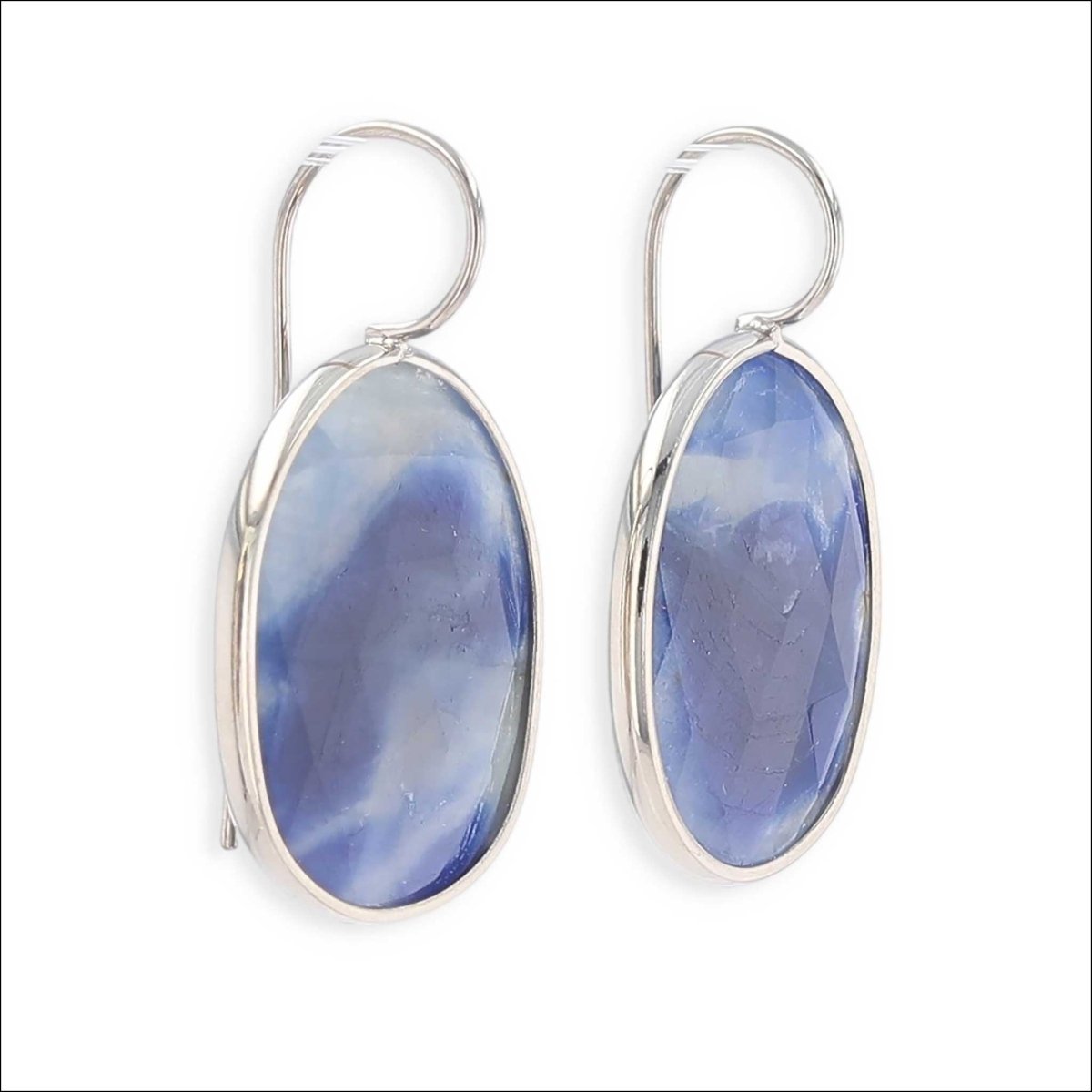 Rose Cut Sapphire Dangle Earrings 14KW - Jewelsmith - Durham NC - Handcrafted - Earrings