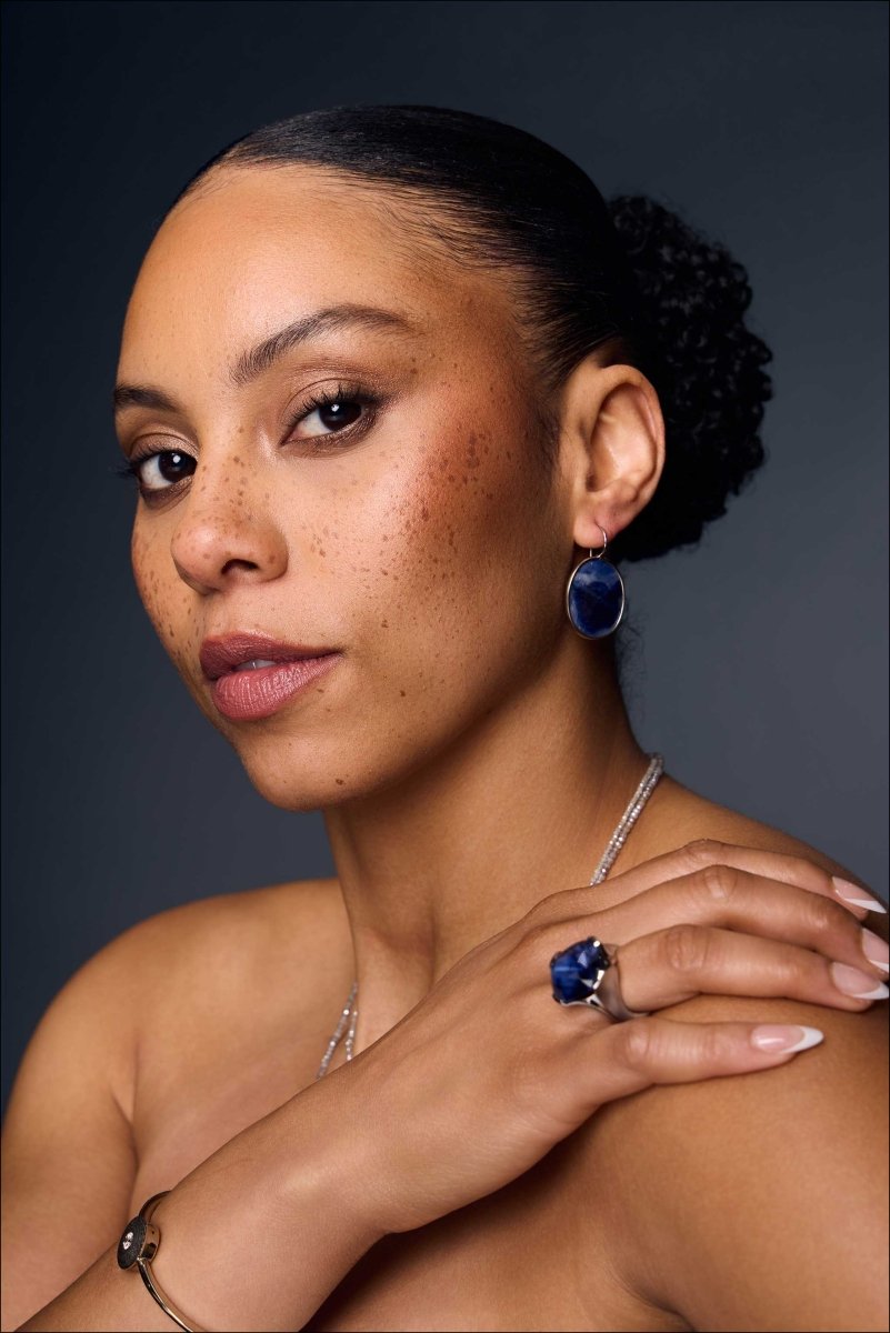 Rose Cut Sapphire Dangle Earrings 14KW - Jewelsmith - Durham NC - Handcrafted - Earrings