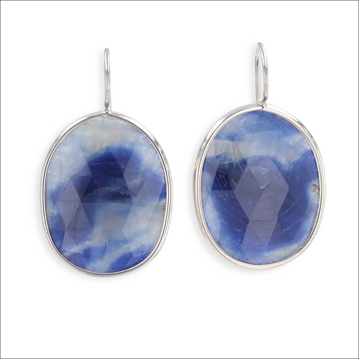 Rose Cut Sapphire Dangle Earrings 14KW - Jewelsmith - Durham NC - Handcrafted - Earrings