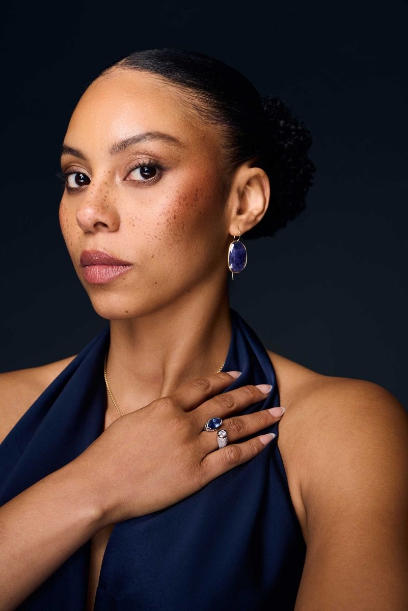 Rose Cut Tanzanite Dangle Earrings 18KY - Jewelsmith - Durham NC - Handcrafted - Earrings