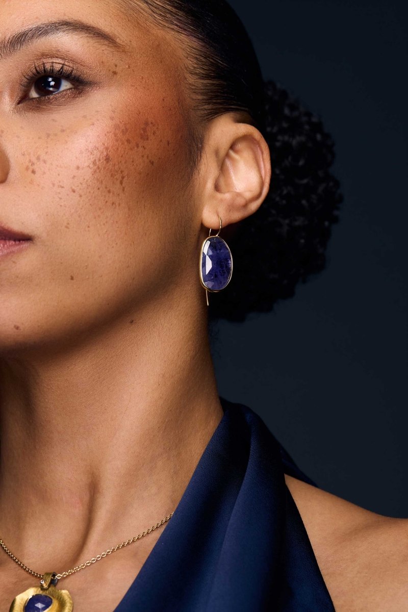 Rose Cut Tanzanite Dangle Earrings 18KY - Jewelsmith - Durham NC - Handcrafted - Earrings