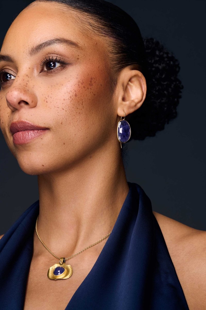 Rose Cut Tanzanite Dangle Earrings 18KY - Jewelsmith - Durham NC - Handcrafted - Earrings