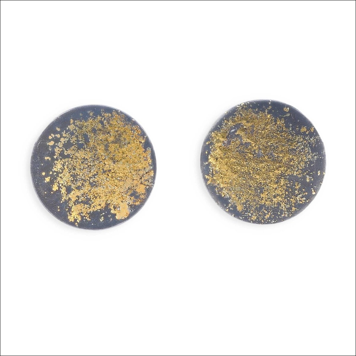Round Gold Dust Stud Earrings 24KY Oxidized Sterling Silver - JewelsmithEarrings