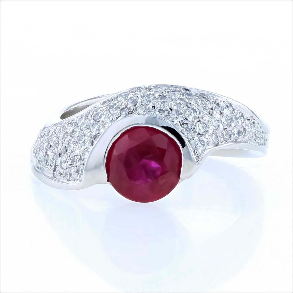 Ruby Diamond Pave Wave Ring Platinum (Consignment) - JewelsmithRings