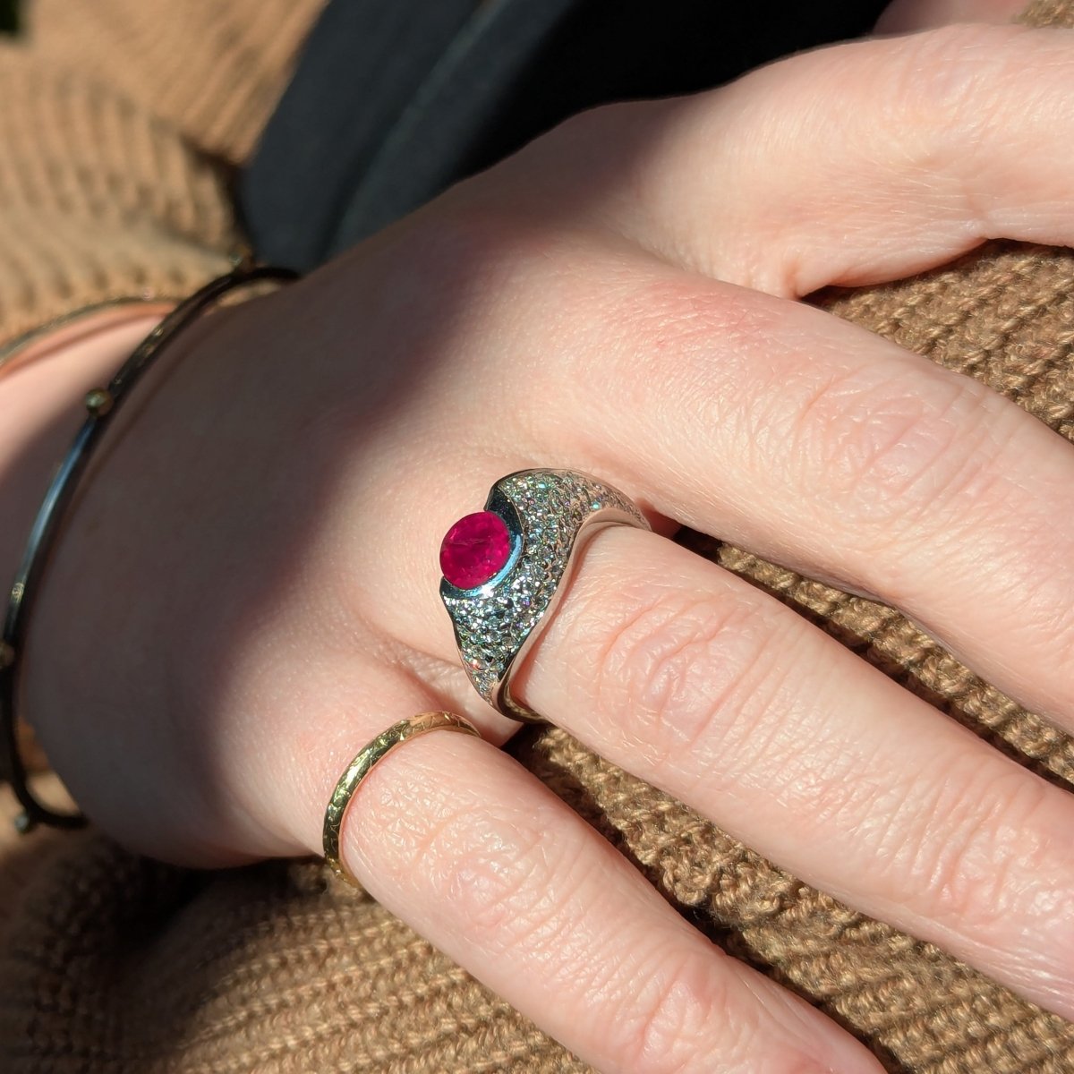 Ruby Diamond Pave Wave Ring Platinum (Consignment) - JewelsmithRings