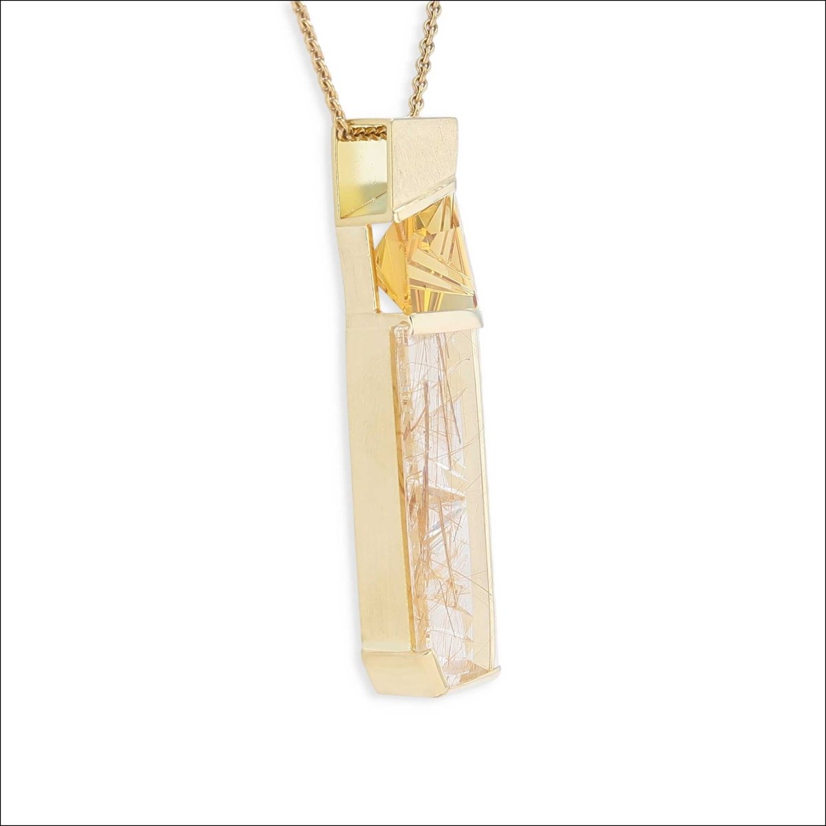 Rutilated Quartz and Golden Beryl Pendant 18KY - Jewelsmith - Durham NC - Handcrafted - Pendants