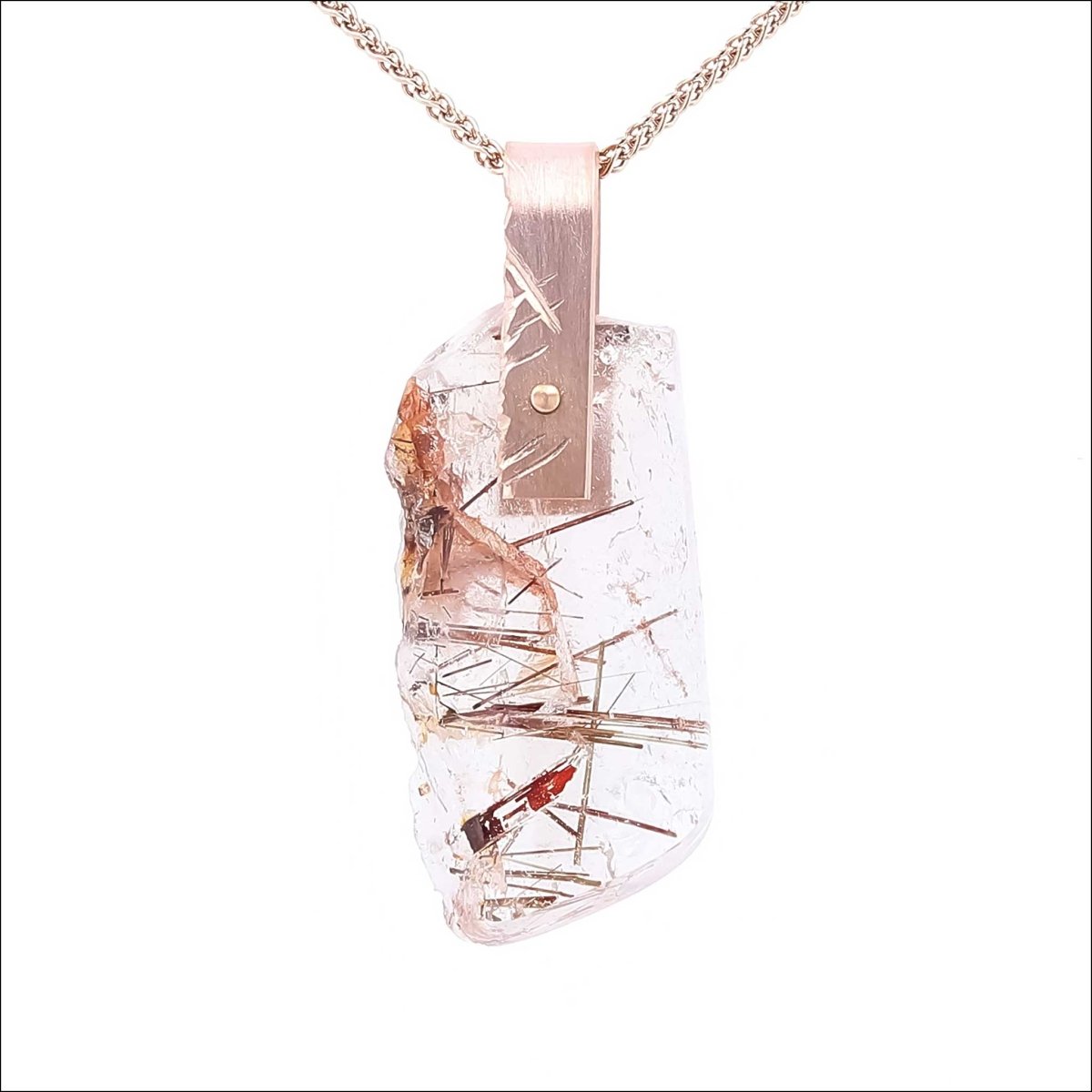 Rutilated Quartz Rough Crystal Pendant 14K Rose - JewelsmithPendants
