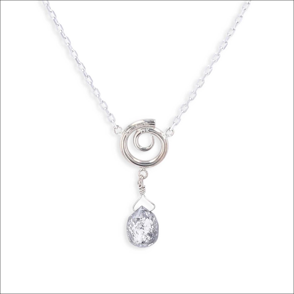 Salt and Pepper Diamond Briolette Spiral Y Necklace 14KW on Cable Chain 17" - Jewelsmith - Durham NC - Handcrafted - Pendants