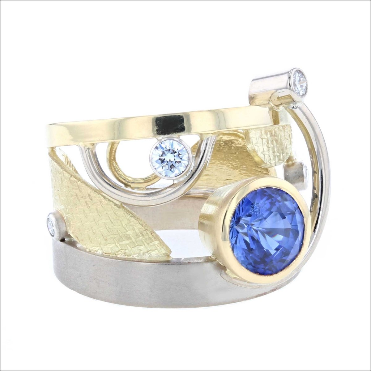 Sapphire Diamond Parts Ring 14KW 18KY - Jewelsmith - Durham NC - Handcrafted - Rings
