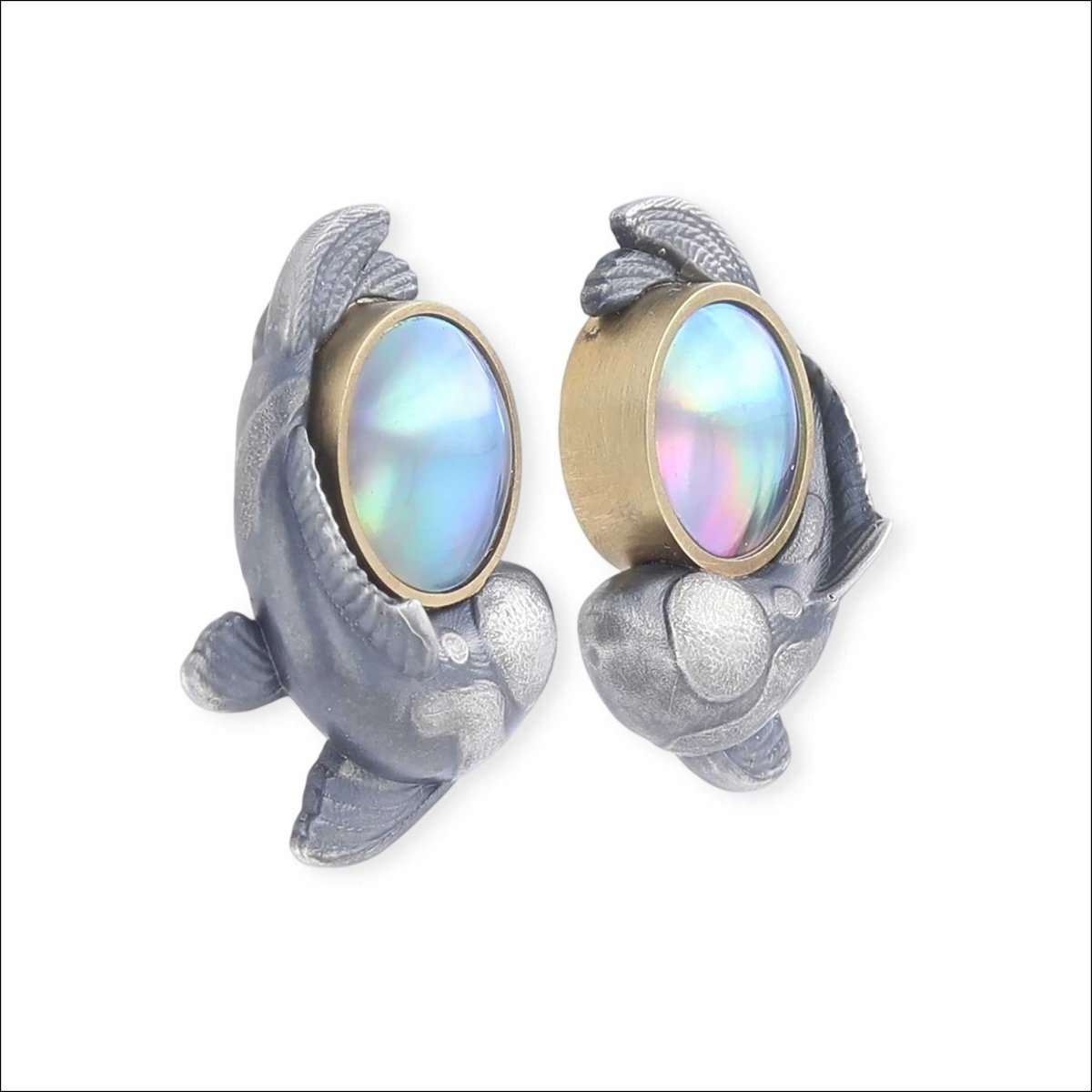 Sea of Cortez Mabé Pearl Koi Fish Stud Earrings Sterling Silver - Jewelsmith - Durham NC - Handcrafted - Earrings