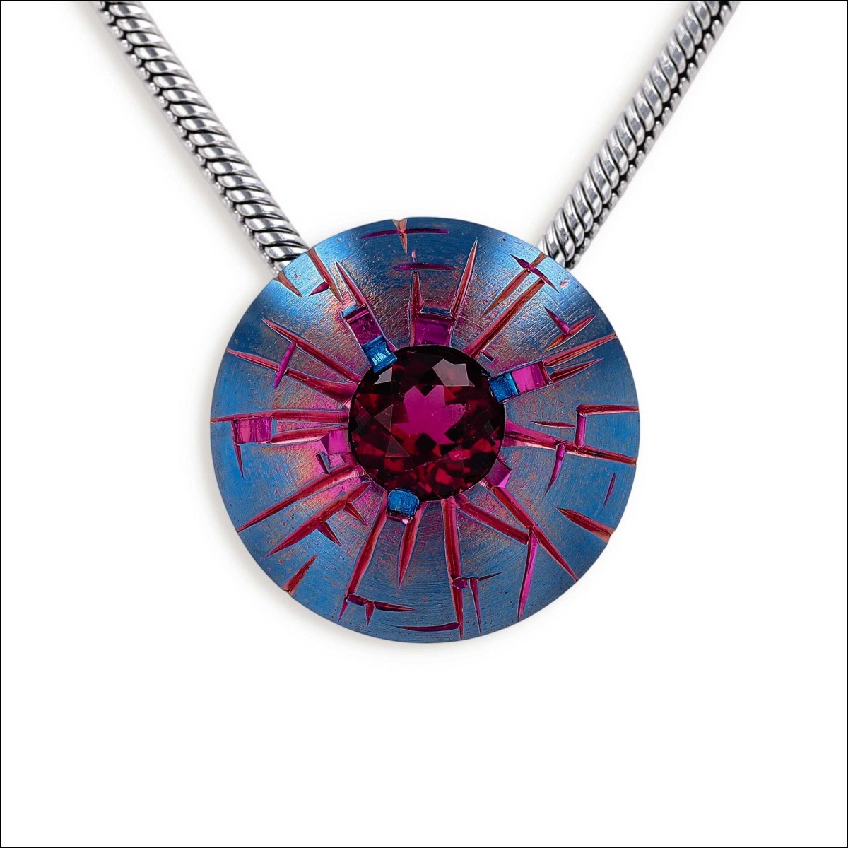 "Shattered Pattern" Rubellite Tourmaline Anodized Niobium Pendant - Jewelsmith - Durham NC - Handcrafted - Pendants