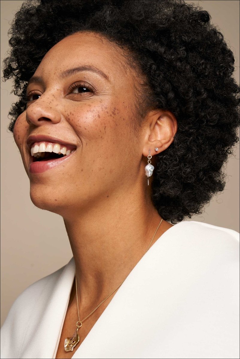 Silver South Sea Keshi Pearl Threader Earrings 14KW - JewelsmithEarrings