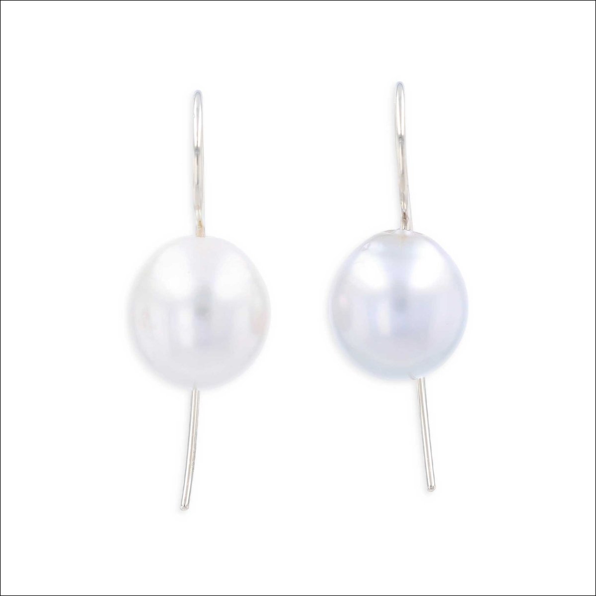Silver White Tahitian Pearl Wire Earrings 14KW - Jewelsmith - Durham NC - Handcrafted - Earrings