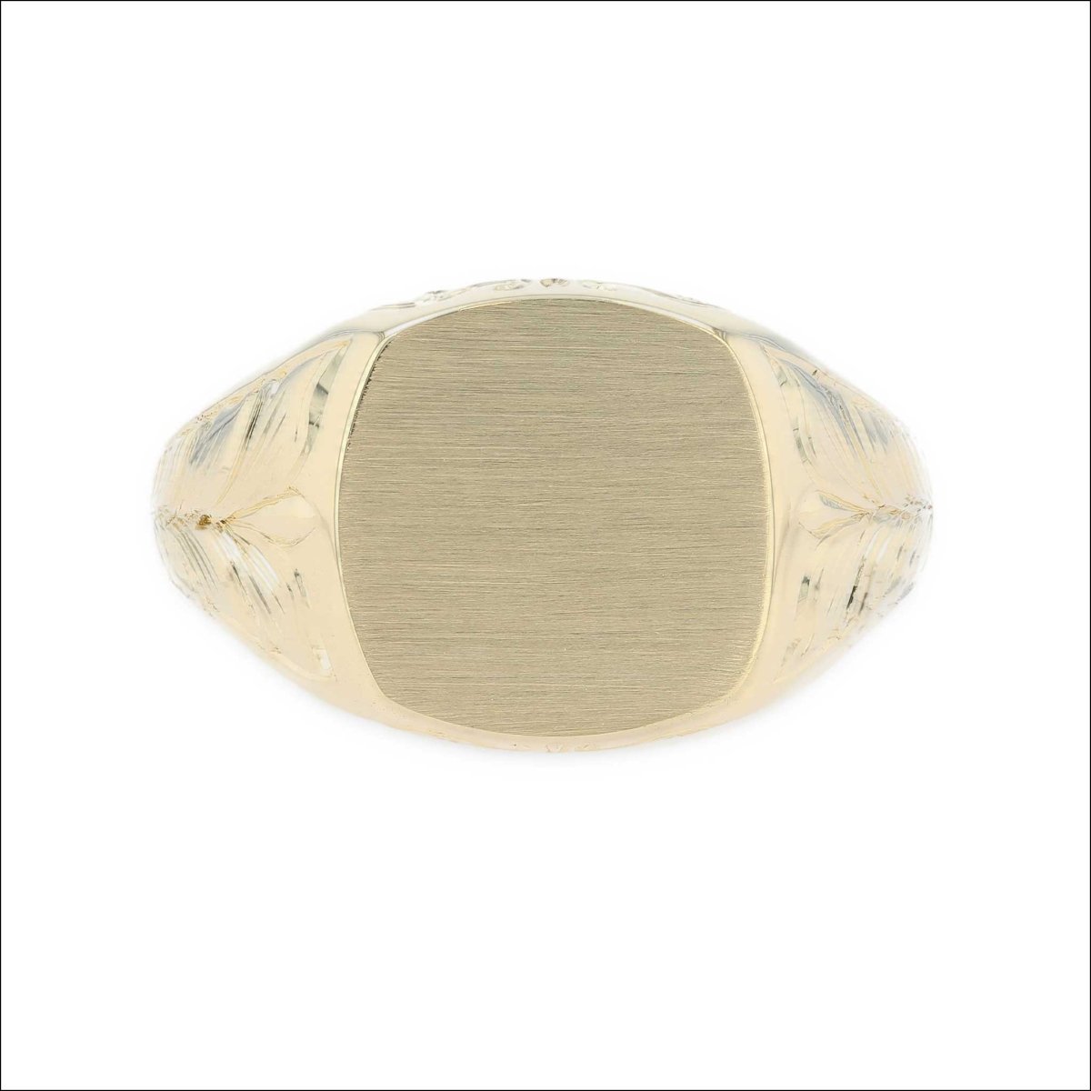 Soft Square Signet Ring with Hand Engraved Sides 18KY - Jewelsmith - Durham NC - Handcrafted - Rings