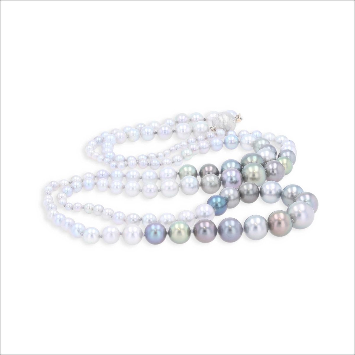 Tahitian and Akoya Pearl Strand Color and Size Shift Necklace 14KW 31" - Jewelsmith - Durham NC - Handcrafted - Necklaces
