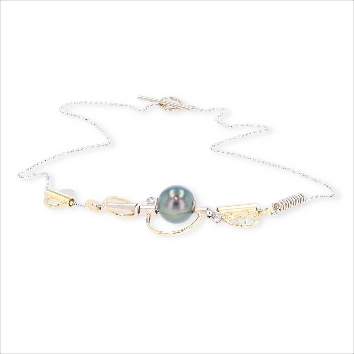 Tahitian Pearl Diamond Parts Necklace 18KY 14KW with 10 Parts - JewelsmithNecklaces