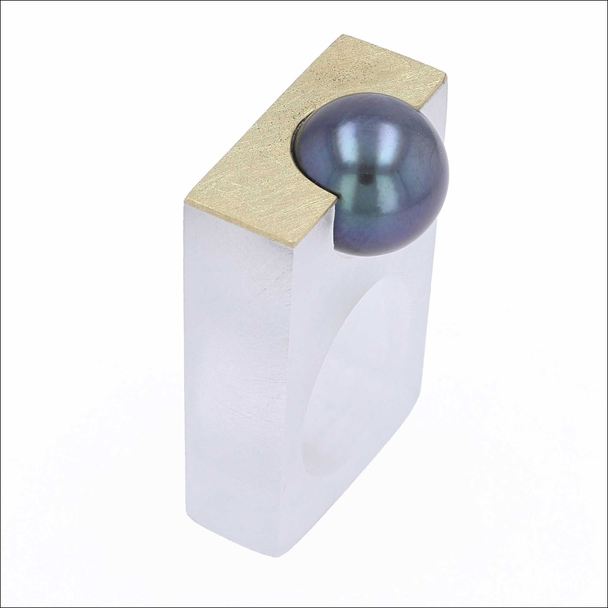 Tahitian Pearl Inset into Frosted Acrylic Ring 18KY - JewelsmithRings