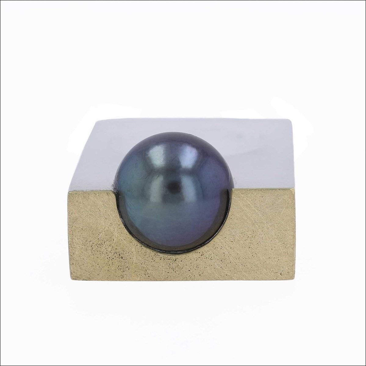 Tahitian Pearl Inset into Frosted Acrylic Ring 18KY - JewelsmithRings