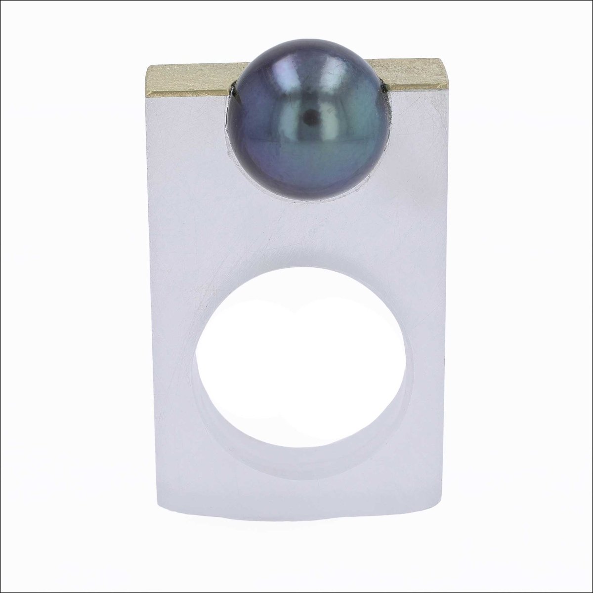 Tahitian Pearl Inset into Frosted Acrylic Ring 18KY - JewelsmithRings