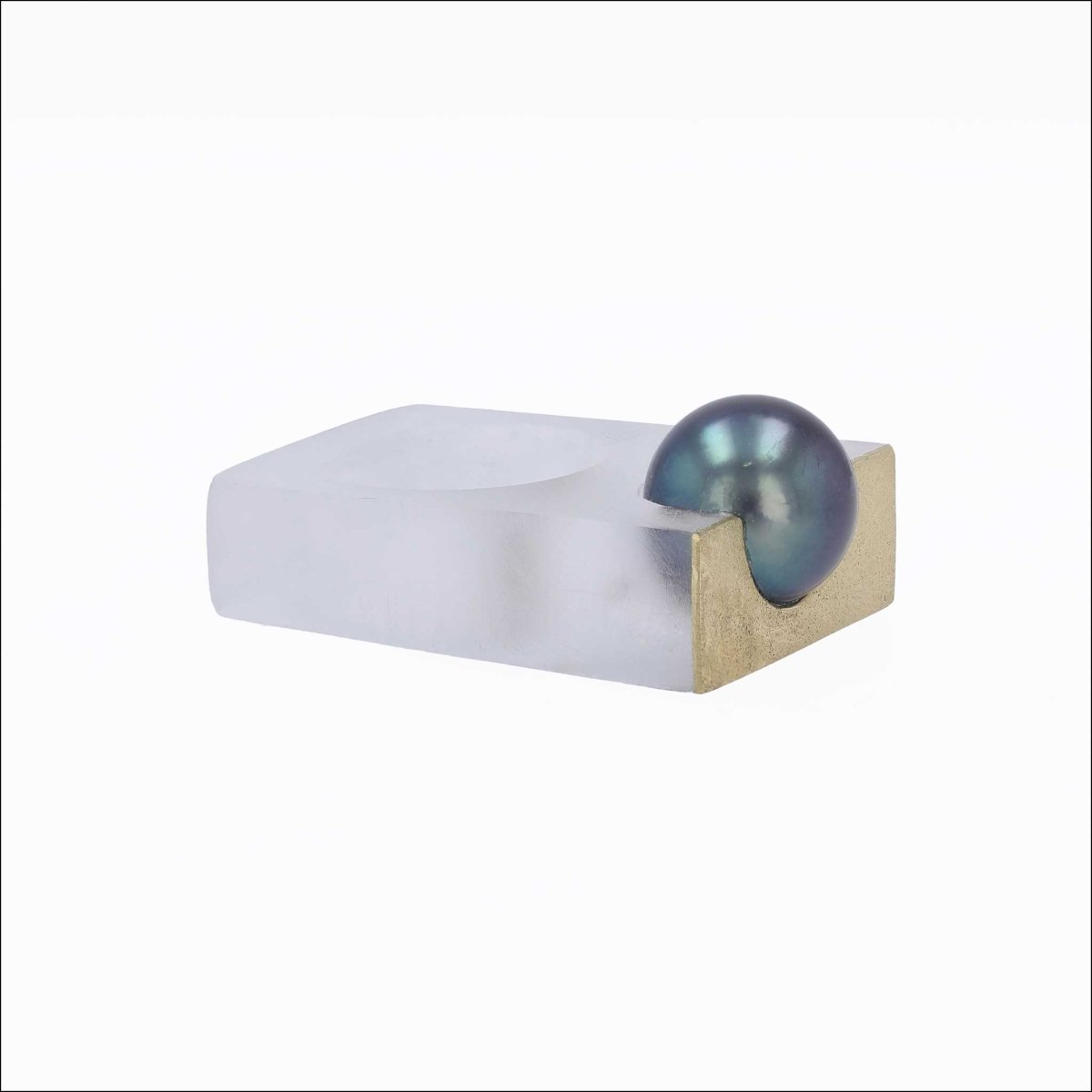 Tahitian Pearl Inset into Frosted Acrylic Ring 18KY - JewelsmithRings