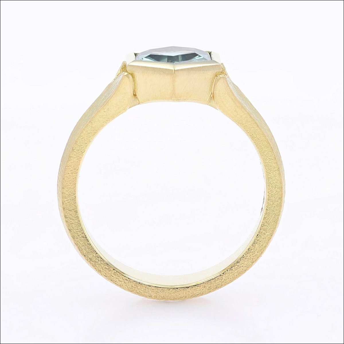 Teal Hexagonal Montana Sapphire Leaf Ring 18KY - JewelsmithEngagement Rings