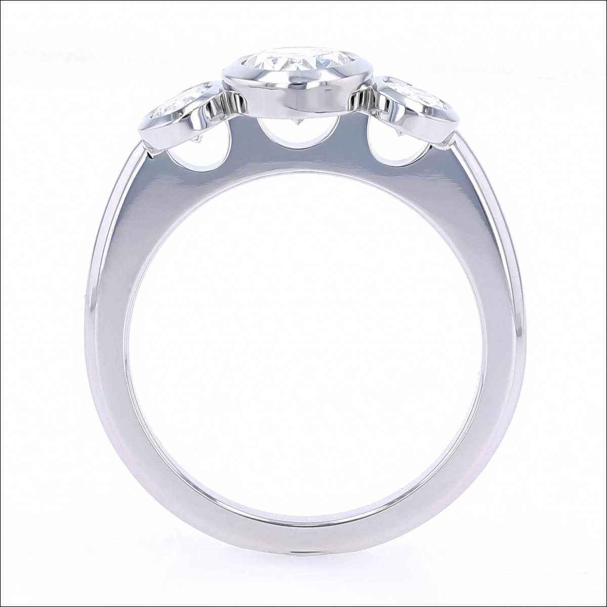 Three Stone Oval Diamond Floating Bezel Engagement Ring Platinum - JewelsmithEngagement Rings