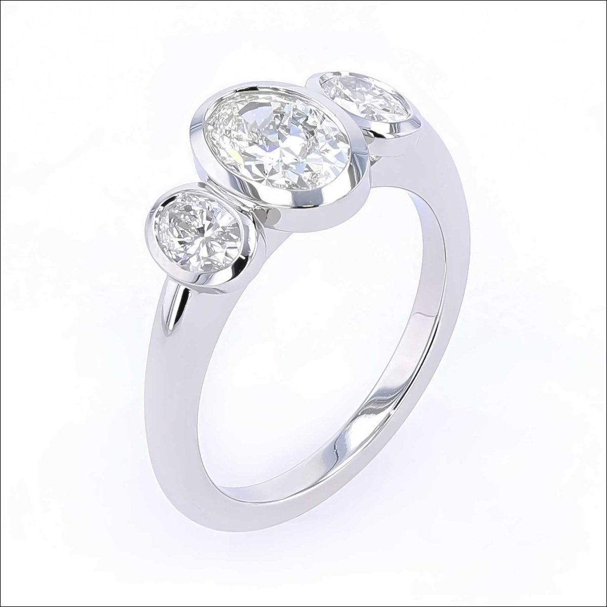Three Stone Oval Diamond Floating Bezel Engagement Ring Platinum - JewelsmithEngagement Rings