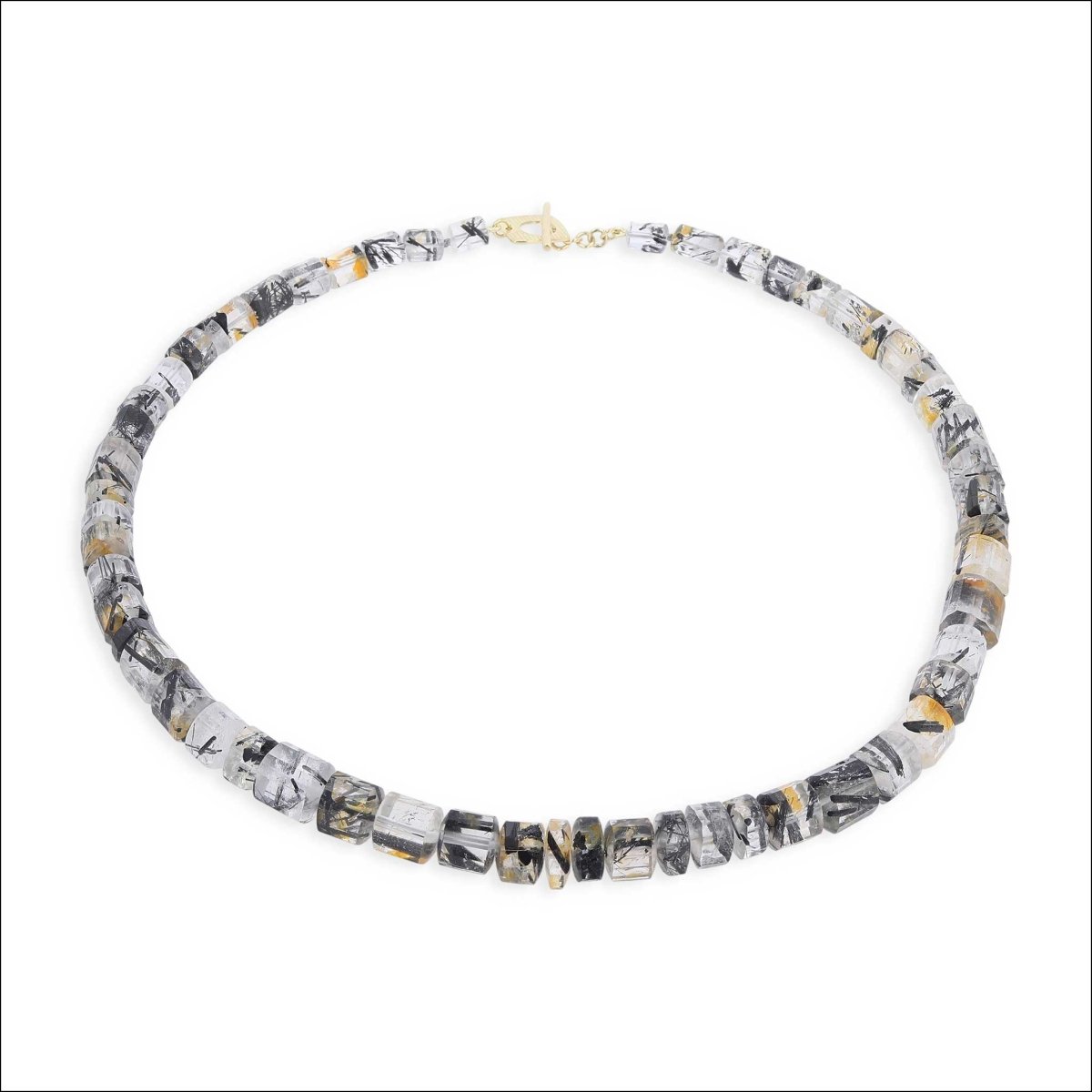 Toumalated Iron Quartz Bead Strand Necklace 18KY 19" - JewelsmithNecklaces