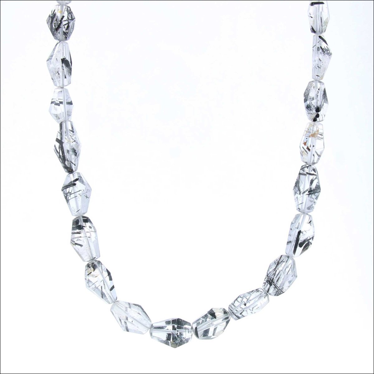 Tourmalated Quartz Bead Strand Necklace 14KW 19" - JewelsmithNecklaces