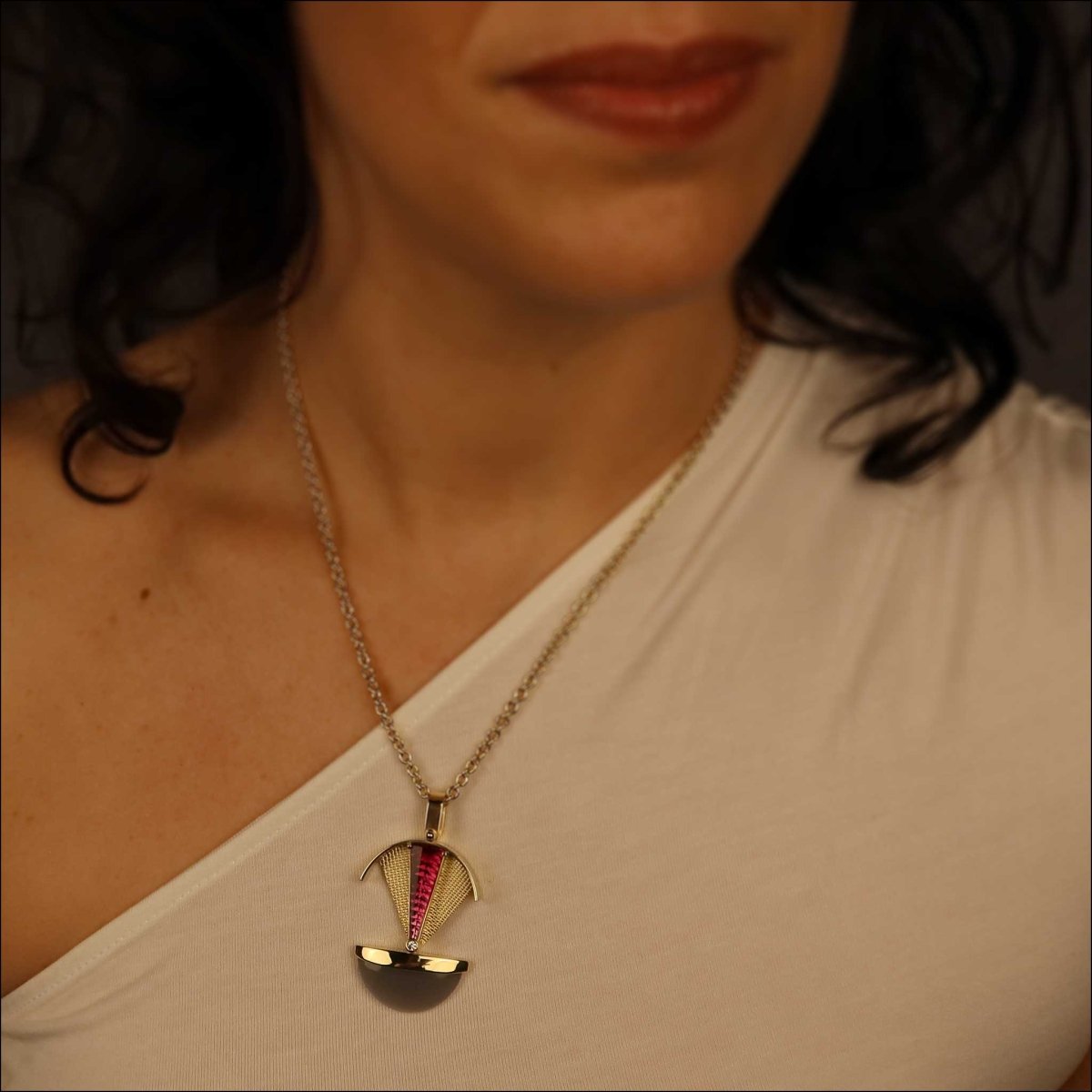 Tourmaline Moonstone and Diamond Scale Pendant 18KY - Jewelsmith - Durham NC - Handcrafted - Pendants