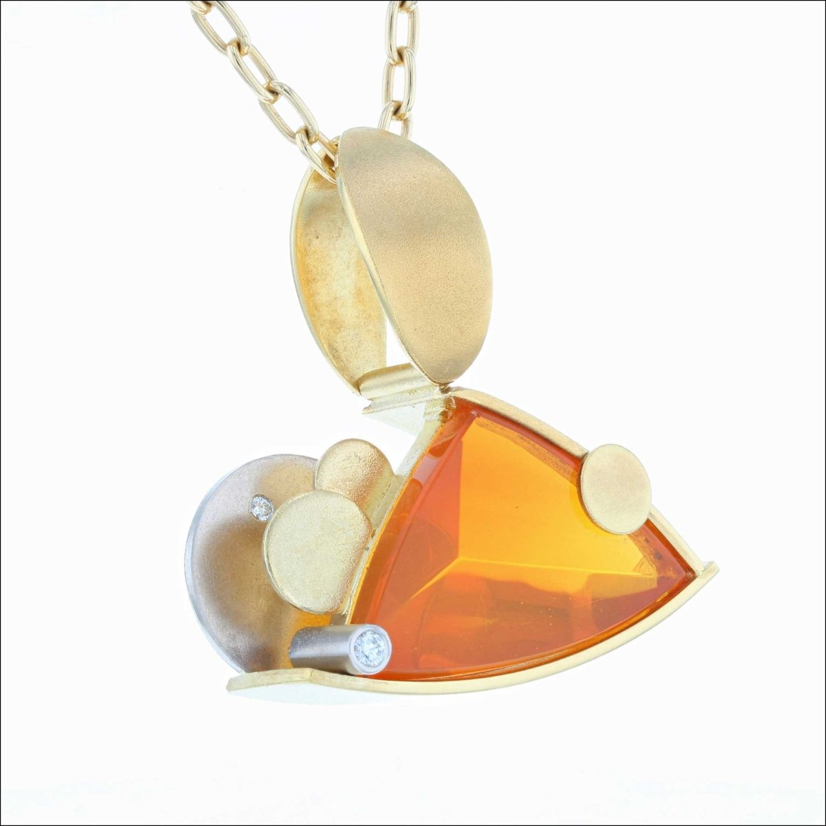 Triangular Fantasy Cut Fire Opal Diamond Pendant 18KY 18KW (Consignment) - JewelsmithPendants