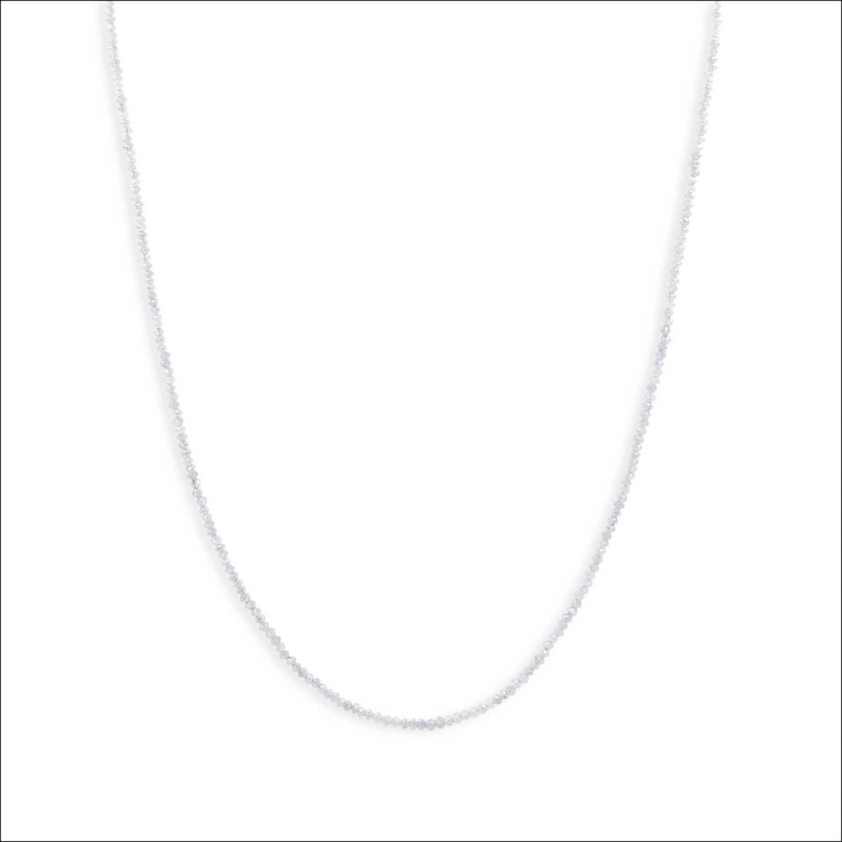 White Diamond Bead Strand Necklace 14KW 17" 12.90cttw - Jewelsmith - Durham NC - Handcrafted - Necklaces
