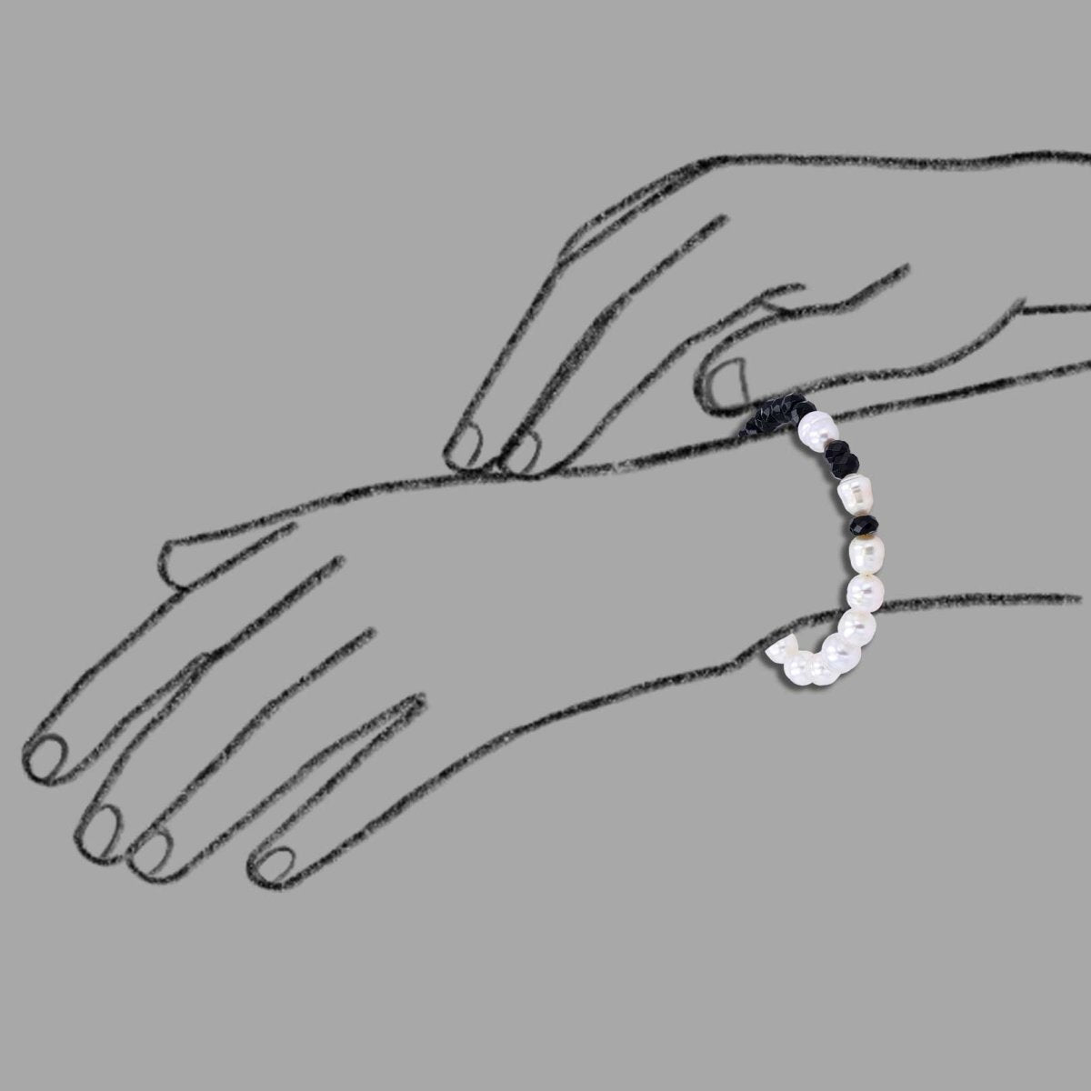 White South Sea Pearl Black Onyx Bracelet Sterling Silver 9" - JewelsmithBracelets