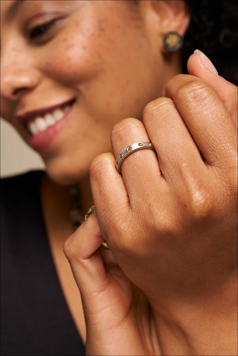 Yellow Diamond Flush Set Band Platinum - JewelsmithBands