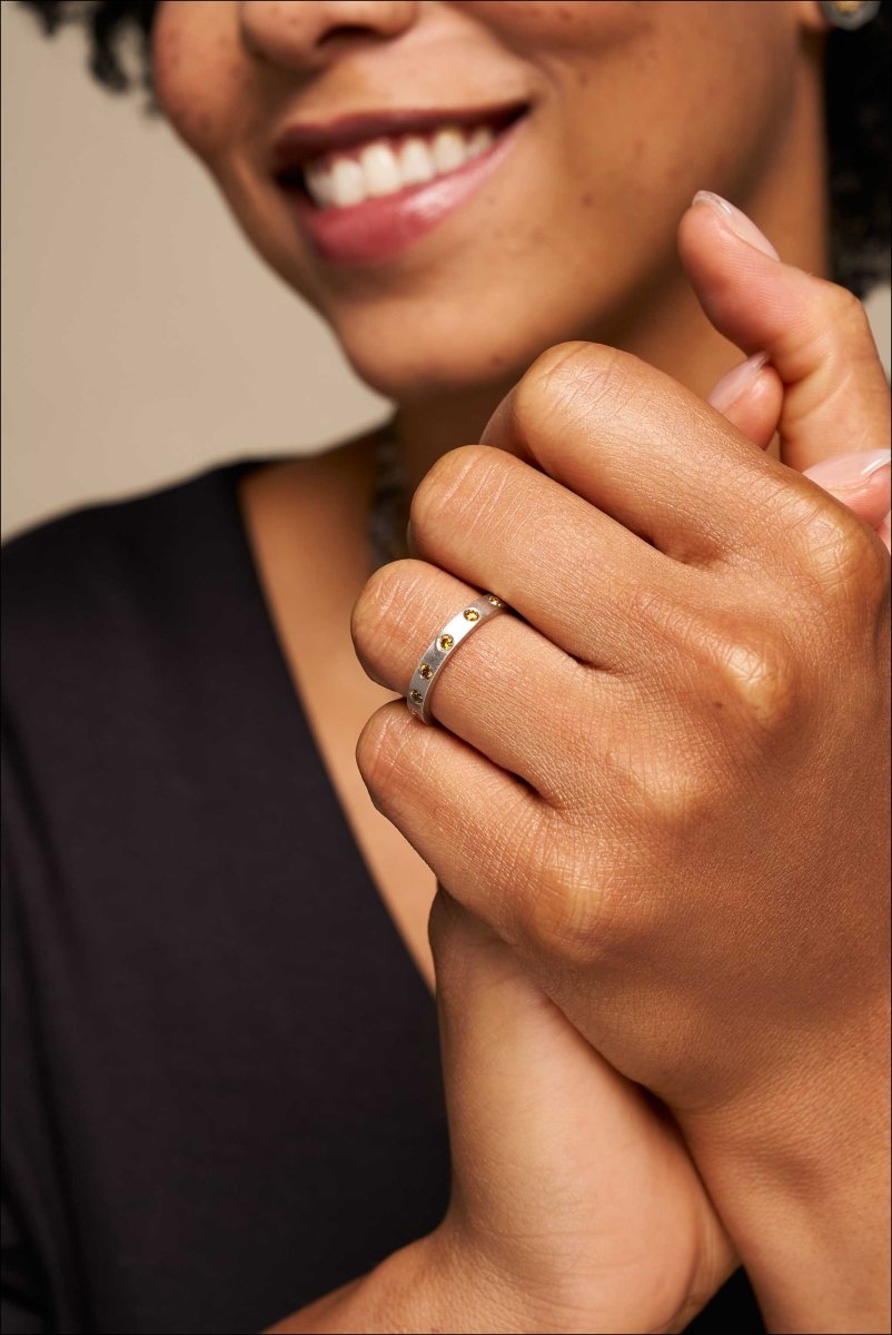 Yellow Diamond Flush Set Band Platinum - JewelsmithBands