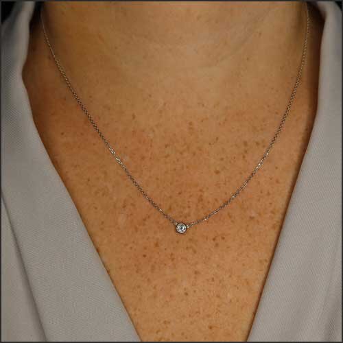 0.16ct Diamond Bezel Solitaire Necklace 14KW - JewelsmithNecklaces